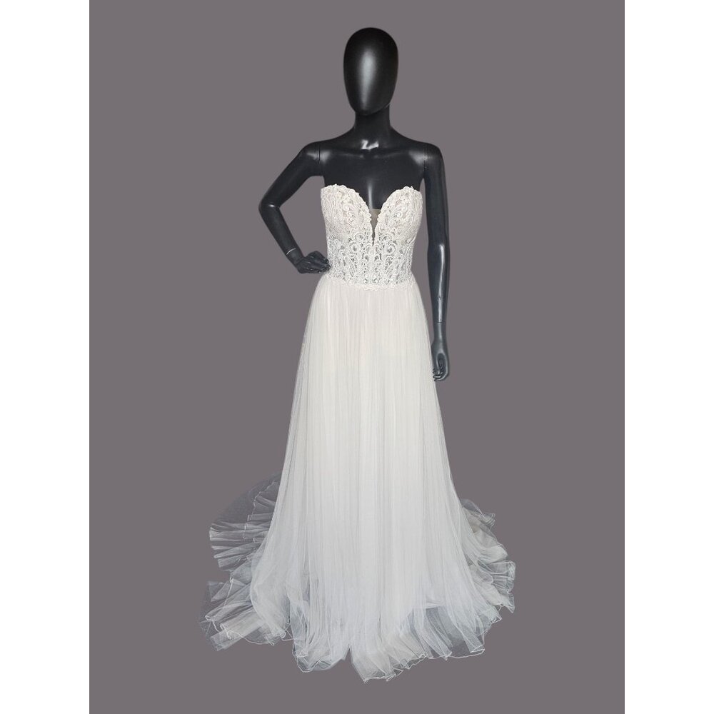 Lace Illusion Bodice Strapless Plunge Wedding Gown - Justin Alexander